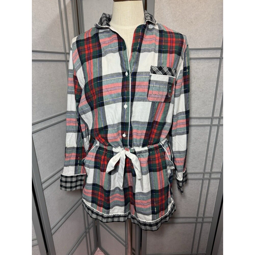 Victoria's Secret Plaid Rhinestone "Love" Romper Pajama Lounge One-Piece Size L